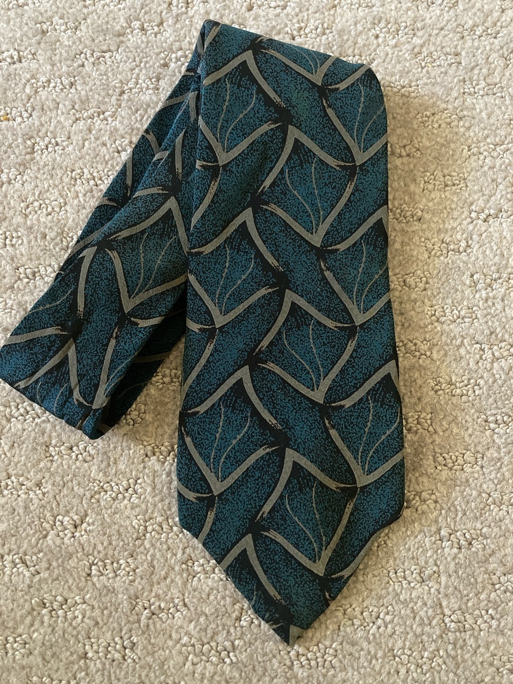 Vintage '80s Fendi Roma blue and black abstract silk tie.